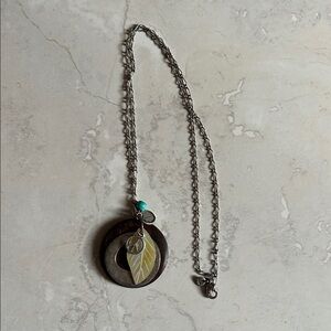 American Eagle Charm Pendant Necklace Silver Tone Boho Peace Sign Shell Leaf